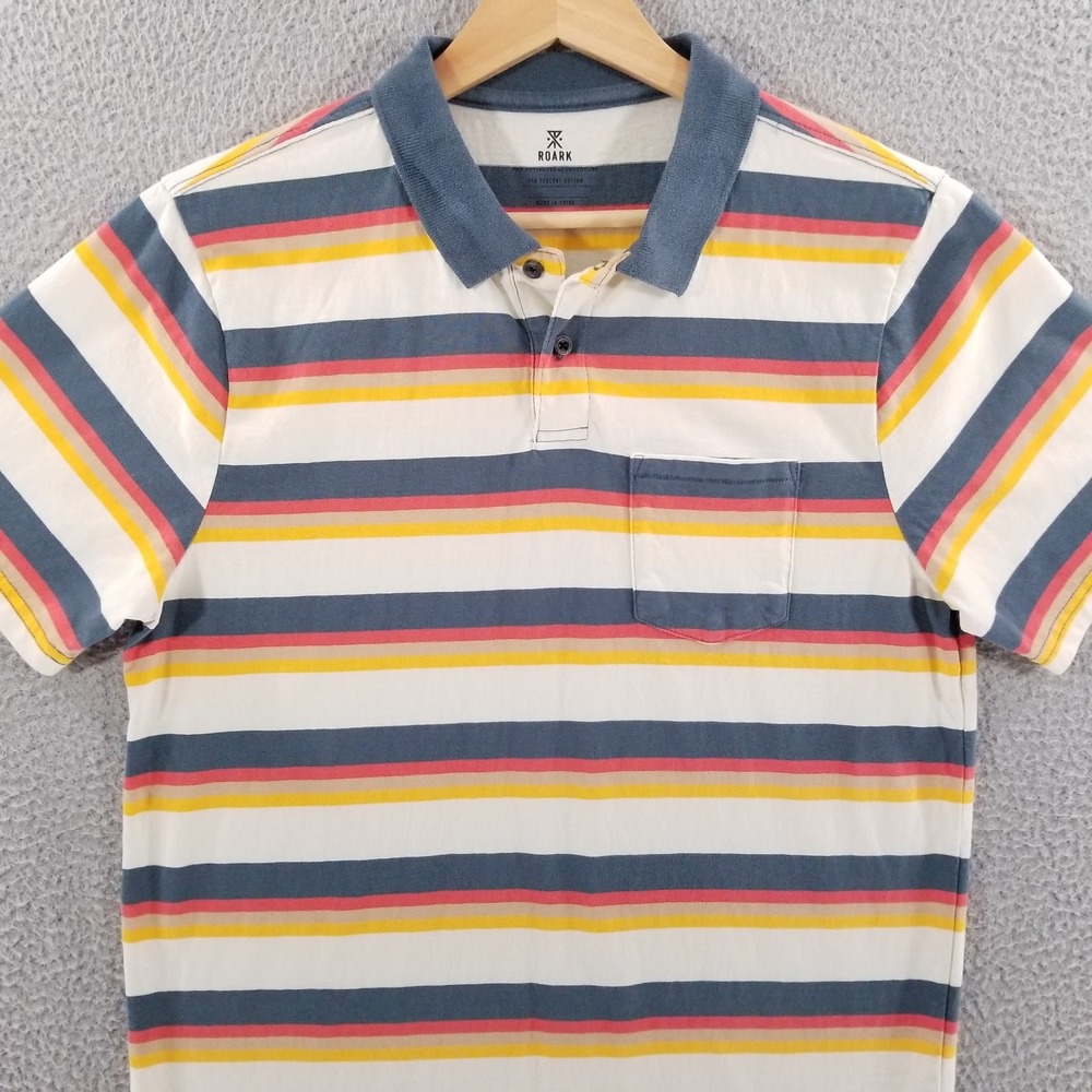 Roark Polo Shirt Mens Medium Captian Sun Striped Pocket Outdoor Surf Skate Hike
